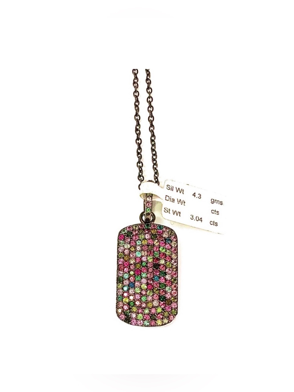 ♥️ Nordstrom Pink and Green Pavé Stone Dog Tag Necklace